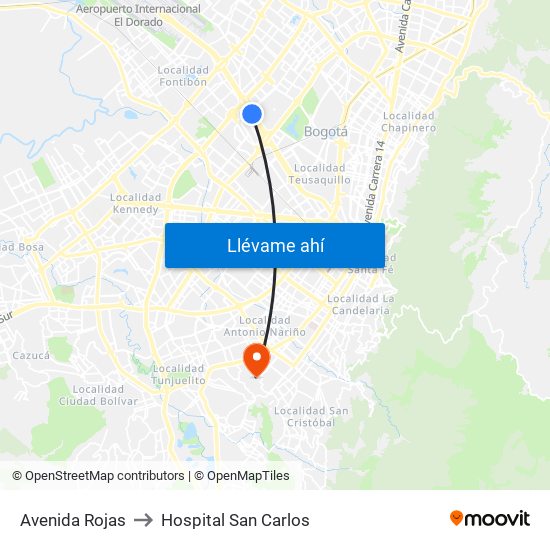 Avenida Rojas to Hospital San Carlos map