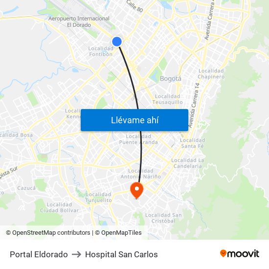 Portal Eldorado to Hospital San Carlos map