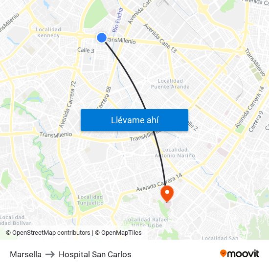 Marsella to Hospital San Carlos map