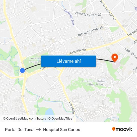 Portal Del Tunal to Hospital San Carlos map