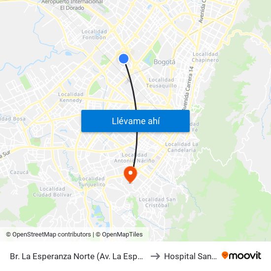 Br. La Esperanza Norte (Av. La Esperanza - Kr 69d) to Hospital San Carlos map