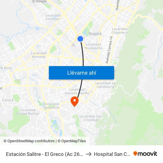 Estación Salitre - El Greco (Ac 26 - Ak 68) to Hospital San Carlos map