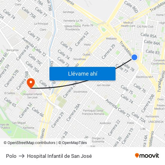 Polo to Hospital Infantil de San José map