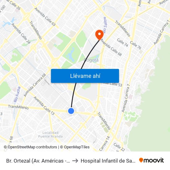 Br. Ortezal (Av. Américas - Tv 39) to Hospital Infantil de San José map