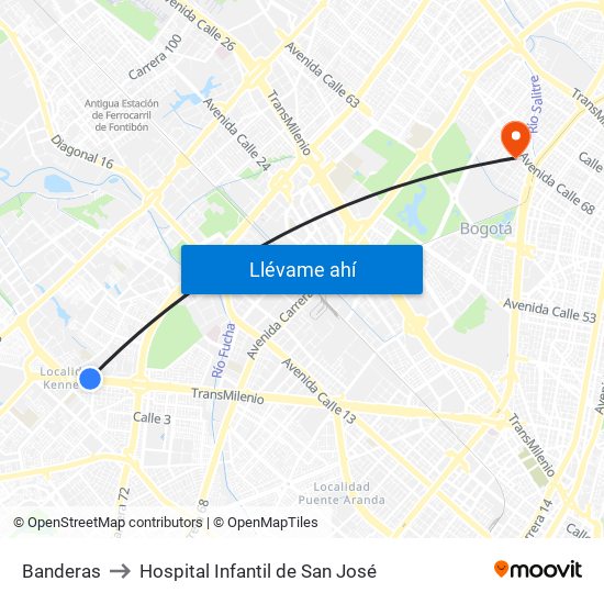 Banderas to Hospital Infantil de San José map