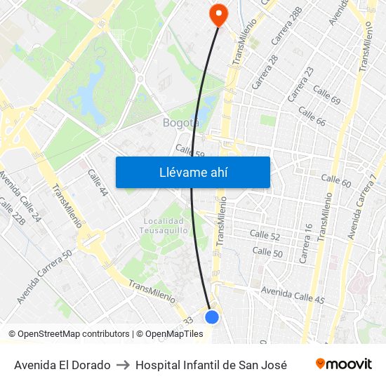 Avenida El Dorado to Hospital Infantil de San José map