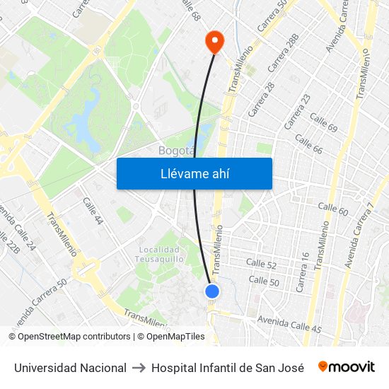 Universidad Nacional to Hospital Infantil de San José map