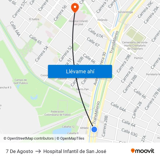 7 De Agosto to Hospital Infantil de San José map