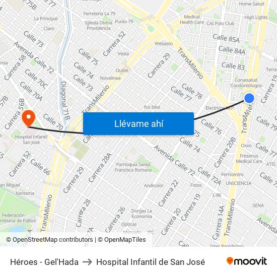 Héroes - Gel'Hada to Hospital Infantil de San José map
