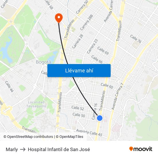 Marly to Hospital Infantil de San José map