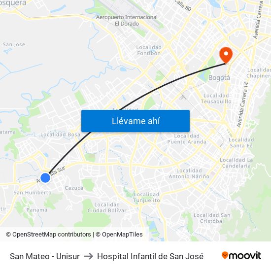 San Mateo - Unisur to Hospital Infantil de San José map