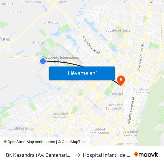 Br. Kasandra (Av. Centenario - Kr 134a) to Hospital Infantil de San José map