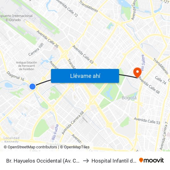 Br. Hayuelos Occidental (Av. Centenario - Kr 87) to Hospital Infantil de San José map