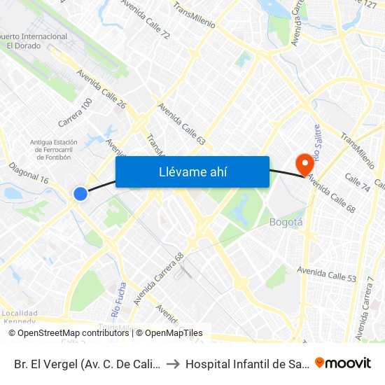 Br. El Vergel (Av. C. De Cali - Cl 18) to Hospital Infantil de San José map