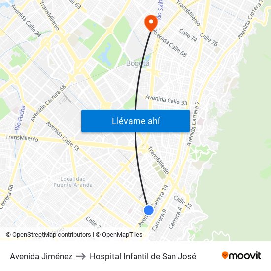 Avenida Jiménez to Hospital Infantil de San José map