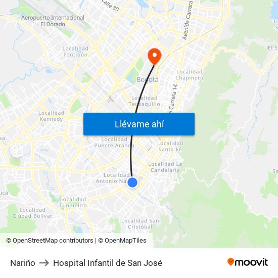 Nariño to Hospital Infantil de San José map