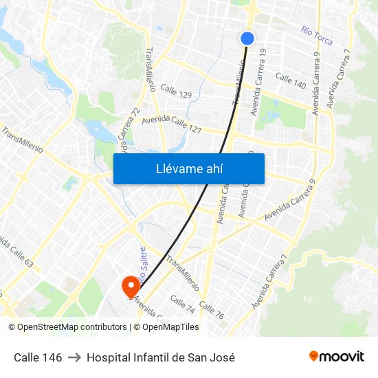 Calle 146 to Hospital Infantil de San José map