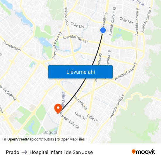 Prado to Hospital Infantil de San José map