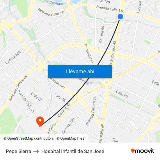 Pepe Sierra to Hospital Infantil de San José map