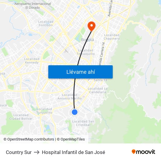 Country Sur to Hospital Infantil de San José map