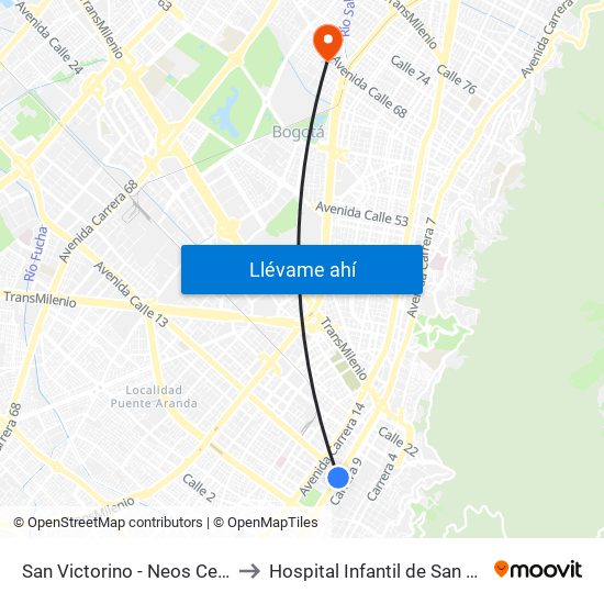 San Victorino - Neos Centro to Hospital Infantil de San José map