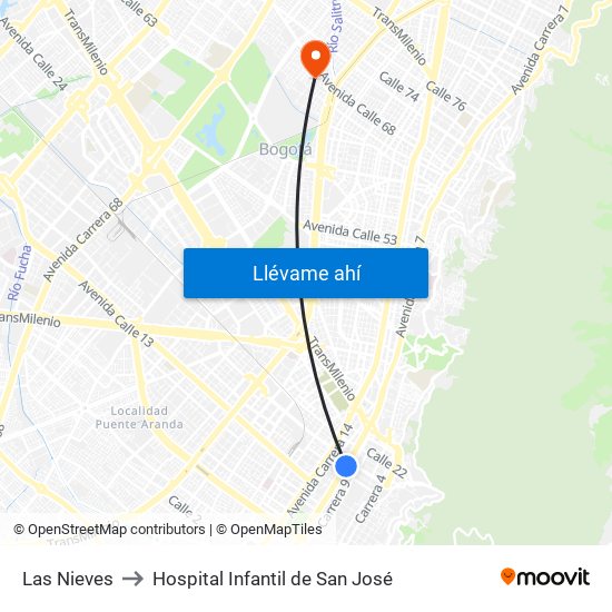 Las Nieves to Hospital Infantil de San José map