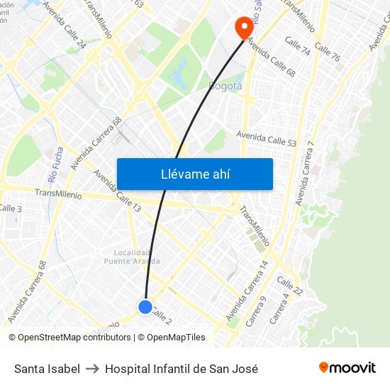 Santa Isabel to Hospital Infantil de San José map