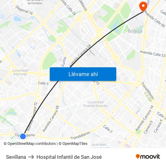 Sevillana to Hospital Infantil de San José map