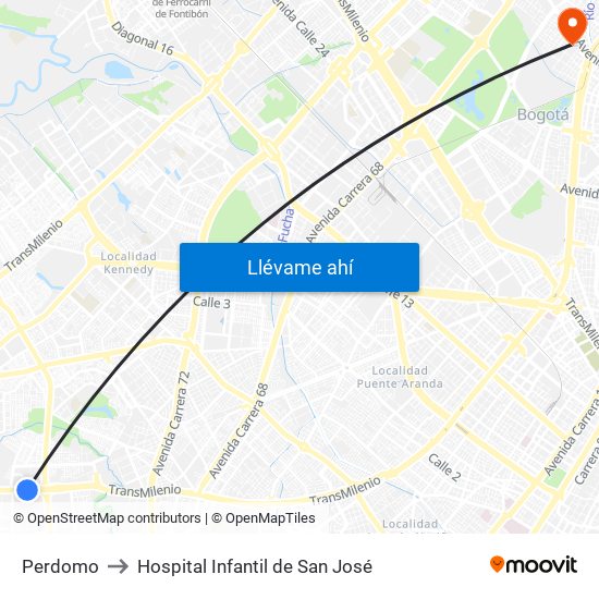 Perdomo to Hospital Infantil de San José map