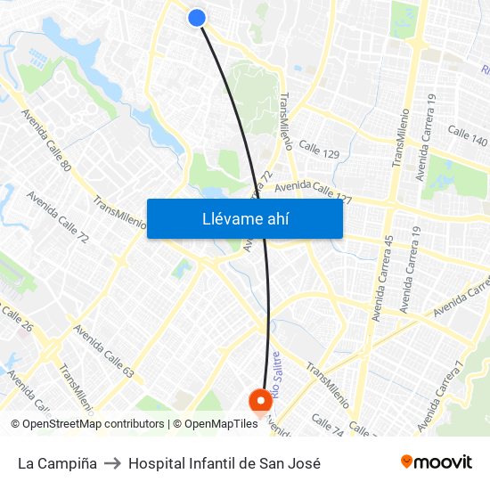 La Campiña to Hospital Infantil de San José map