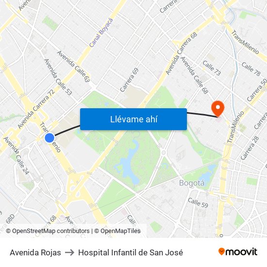 Avenida Rojas to Hospital Infantil de San José map
