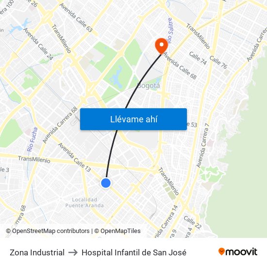 Zona Industrial to Hospital Infantil de San José map
