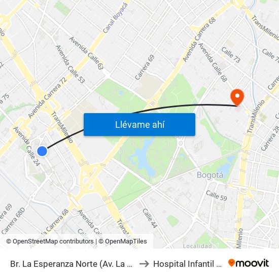 Br. La Esperanza Norte (Av. La Esperanza - Kr 69d) to Hospital Infantil de San José map