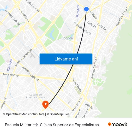 Escuela Militar to Clínica Superior de Especialistas map