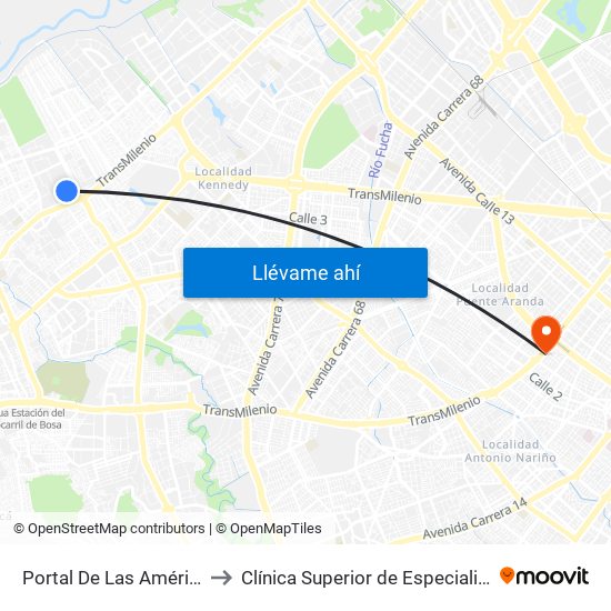 Portal De Las Américas to Clínica Superior de Especialistas map