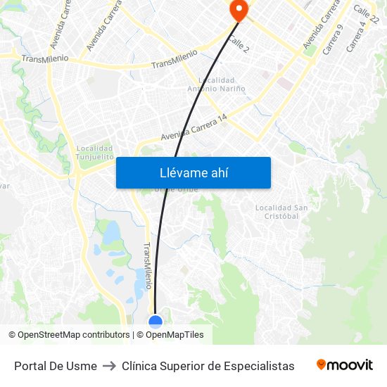 Portal De Usme to Clínica Superior de Especialistas map