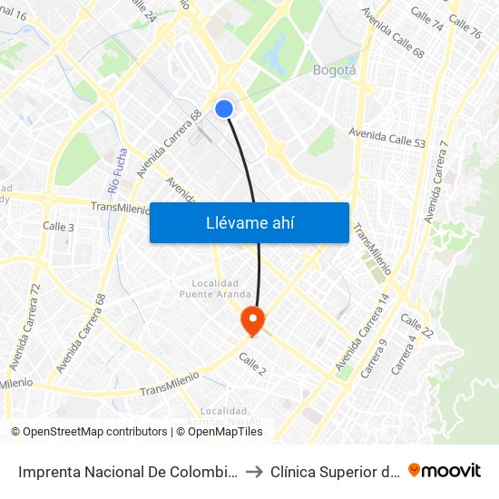 Imprenta Nacional De Colombia (Av. Esperanza - Kr 66) to Clínica Superior de Especialistas map