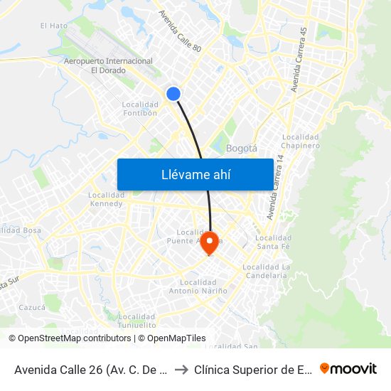 Avenida Calle 26 (Av. C. De Cali - Cl 51) (A) to Clínica Superior de Especialistas map