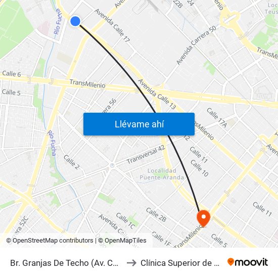 Br. Granjas De Techo (Av. Centenario - Kr 65) to Clínica Superior de Especialistas map