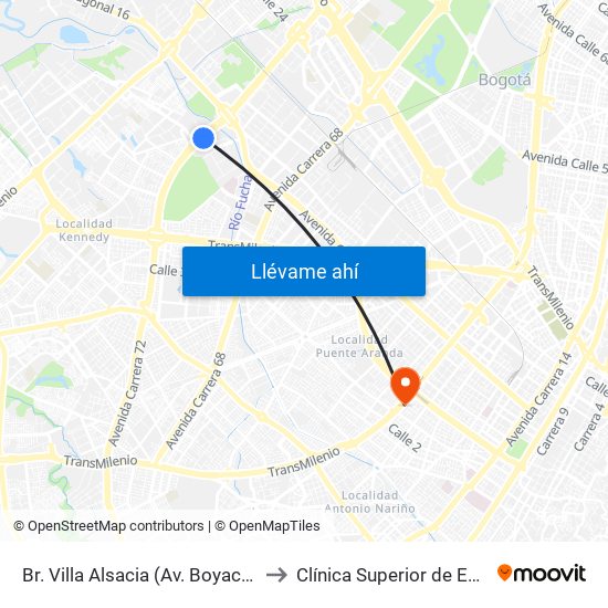 Br. Villa Alsacia (Av. Boyacá - Cl 12a) (A) to Clínica Superior de Especialistas map