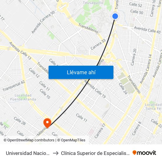 Universidad Nacional to Clínica Superior de Especialistas map