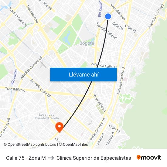 Calle 75 - Zona M to Clínica Superior de Especialistas map