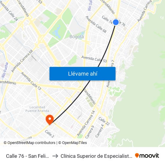Calle 76 - San Felipe to Clínica Superior de Especialistas map