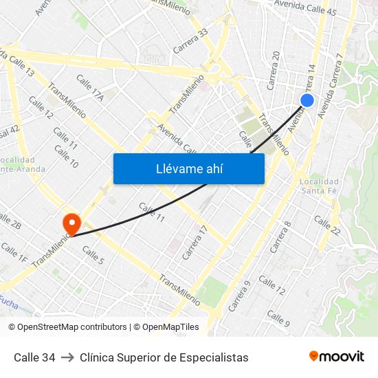 Calle 34 to Clínica Superior de Especialistas map