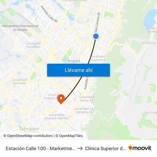 Estación Calle 100 - Marketmedios (Auto Norte - Cl 98) to Clínica Superior de Especialistas map