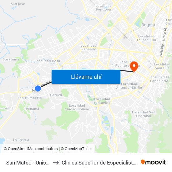 San Mateo - Unisur to Clínica Superior de Especialistas map