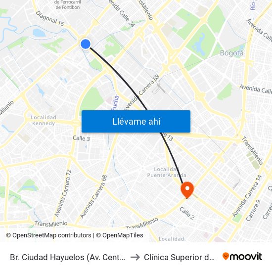 Br. Ciudad Hayuelos (Av. Centenario - Av. C. De Cali) to Clínica Superior de Especialistas map