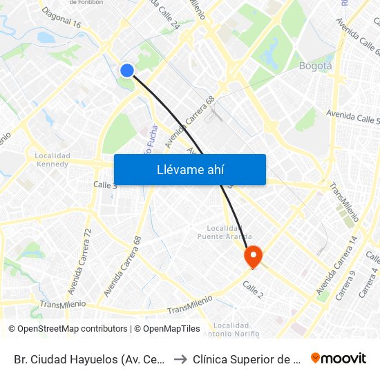 Br. Ciudad Hayuelos (Av. Centenario - Kr 78g) to Clínica Superior de Especialistas map