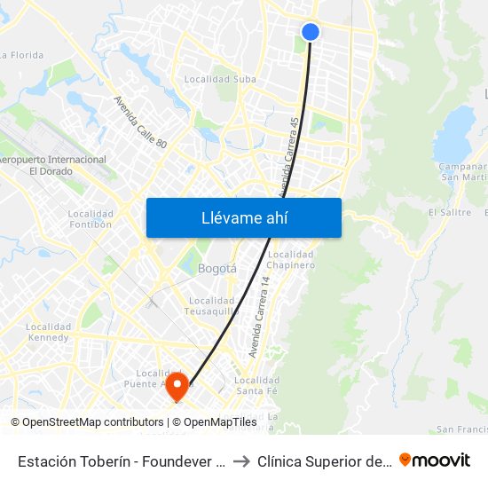 Estación Toberín - Foundever (Auto Norte - Cl 166) to Clínica Superior de Especialistas map