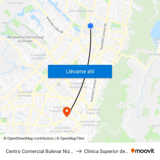 Centro Comercial Bulevar Niza (Ac 127 - Av. Suba) to Clínica Superior de Especialistas map